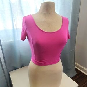 Cotton Pink Crop Top Round neck Medium